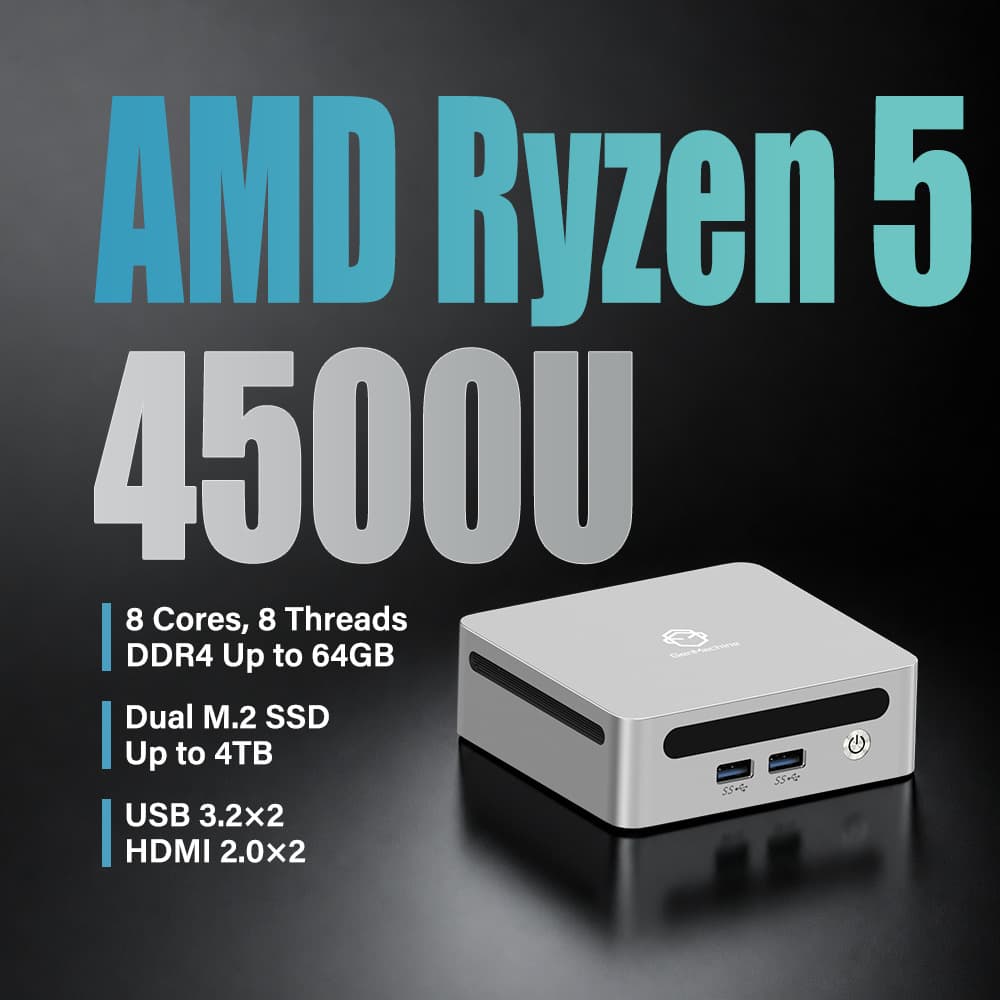 Mini Computer Small Host Ryzen R5-4500U Low Power Consumption Metal Ultra Quiet Gaming Office Computer Compact Size Lightweight