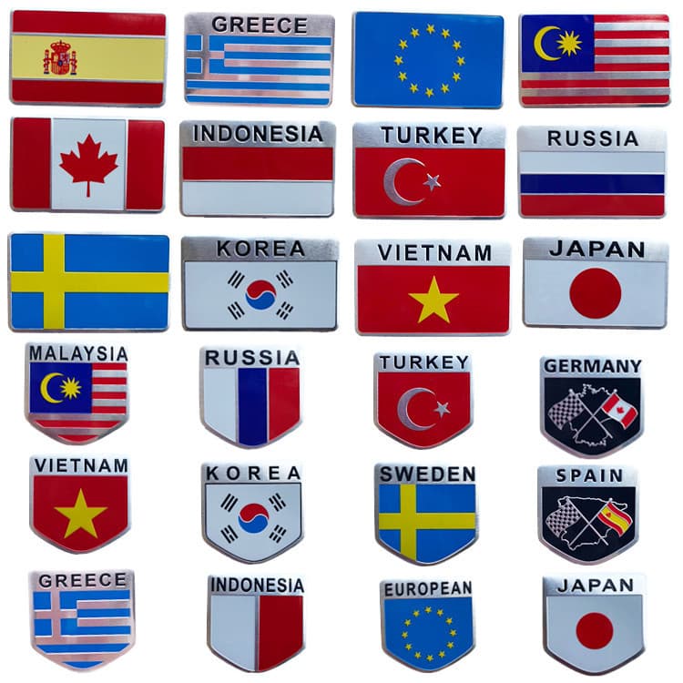 Factory direct wholesale car sticker, metal aluminum alloy national flag car sticker, car modification decorative sticker, body decal