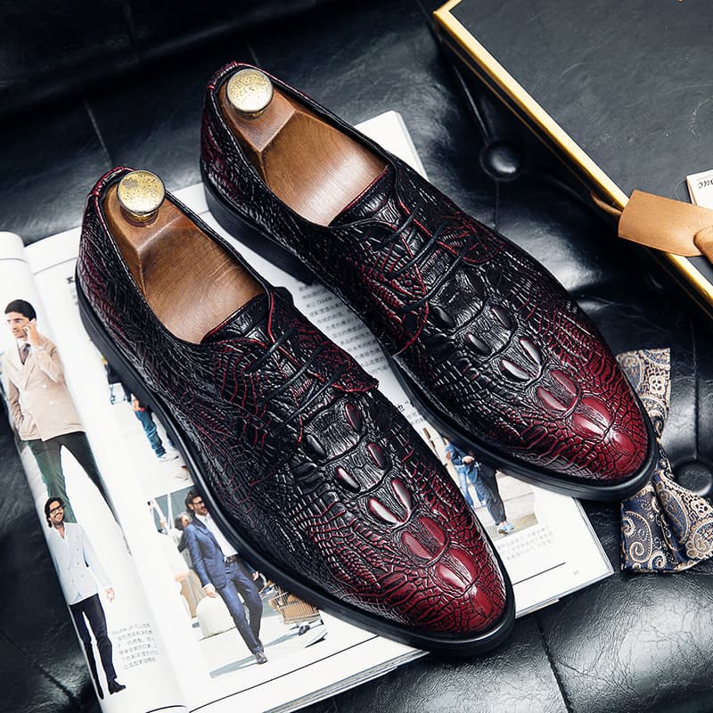 Cross-Border Large Size Leather Shoes, Men's Business Shoes, Pointed Toe Leather Shoes, Crocodile Grain Formal Leather Shoes, Trendy Men's Shoes, Drop Shipping Available