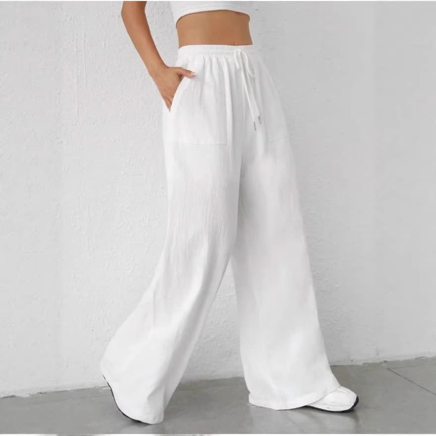 Cross-border European and American 2026 Spring and Summer New Women's Casual Solid Color Drawstring Straight Flared Pockets Casual Long Pants