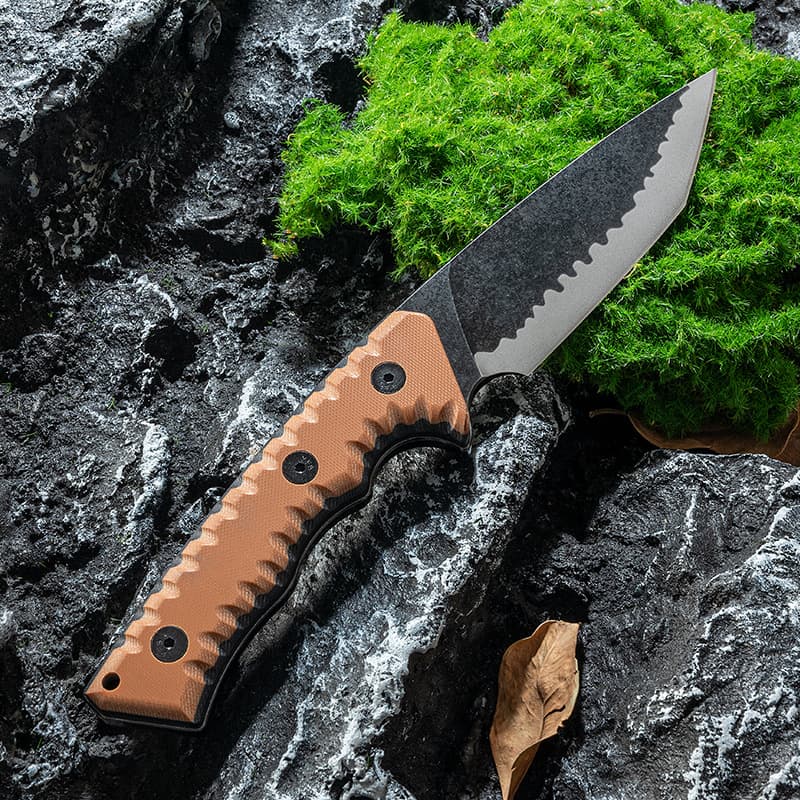 Outdoor Survival Knife High Hardness Camping D2 Steel Straight Knife Self-Defense Sharp Dagger Unsharpened