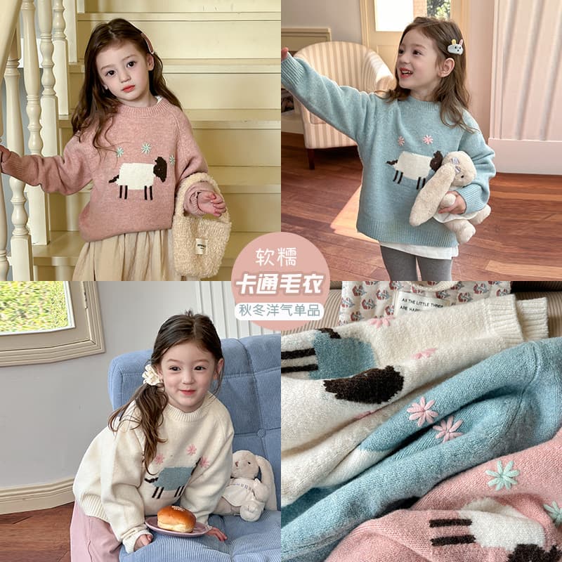 Aimobebe Kids Cartoon Cute Little Wool Sweater Spring Autumn Winter Stylish Girls Baby Knit Top