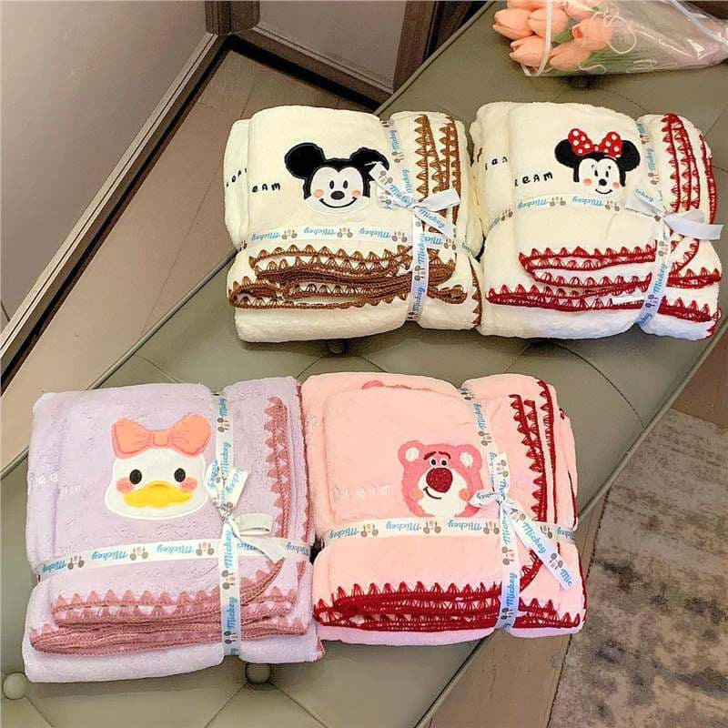 Cute Baby Coral Fleece Cartoon Bath Towel Set, Soft Absorbent Hair Towel, Mickey Gift