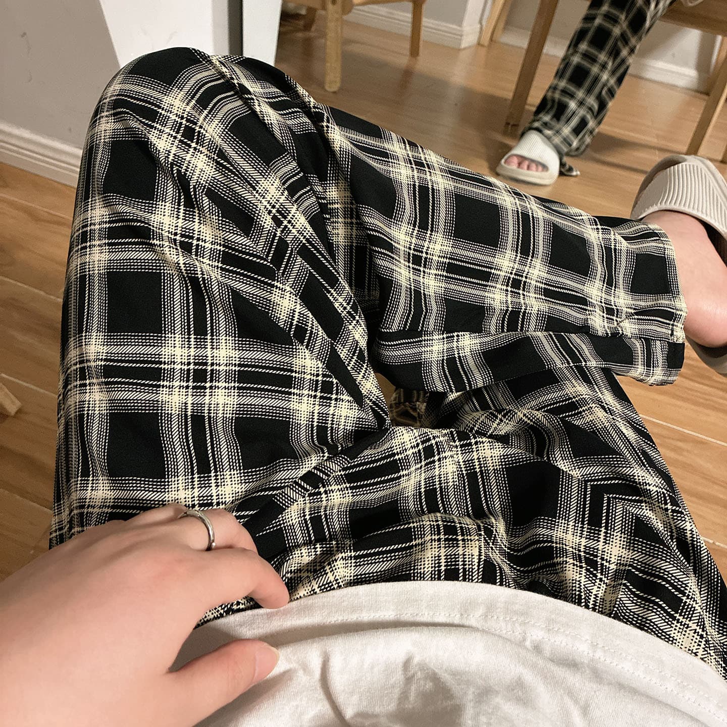 Spring/Summer Men's Cotton Silk Sleep Pants, Plus Size, Artificial Cotton Home Loose Pants, Solid Color Straight Leg Cotton Silk Casual Pants