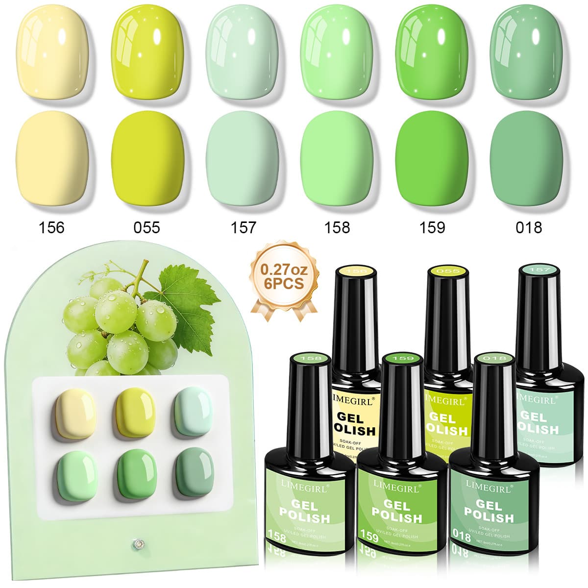 Nail Art Green 6-Color Gel Polish Set Avocado Forest Green Grape Retro Olive Green Tone Cross-Border Supply