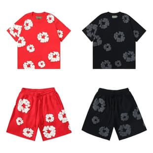 2025 Cross-border Foam Kapok Short Sleeve T-shirt and Shorts Set Trendy Brand In Stock T-shirt Shorts Cross-border Source Factory