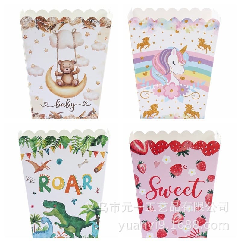 Ready-made party popcorn box dinosaur animal strawberry bear snack chips packaging box food storage party box