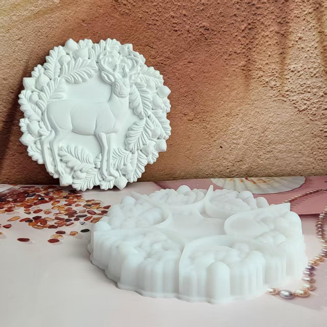 S2032 Christmas Deer Semi-3D Wall Hanging Decorative Cement Plaster Mold DIY Silicone Mold