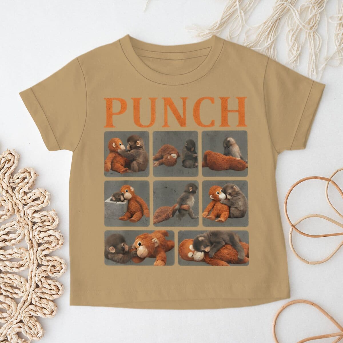 Cross-border Punch Monkey Boxing Monkey New Round Neck Kids Short Sleeve T-Shirt for Middle and Older Children Cartoon Pure Cotton Clothing