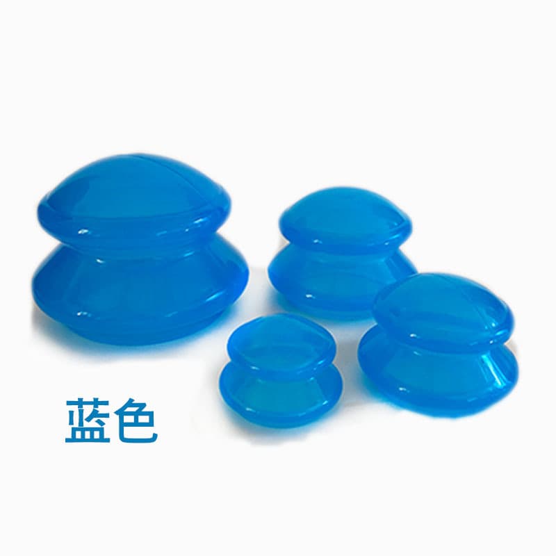 Factory stock borosilicate glass cupping set of 4, blue, manual cupping, suction bulb, pink cupping