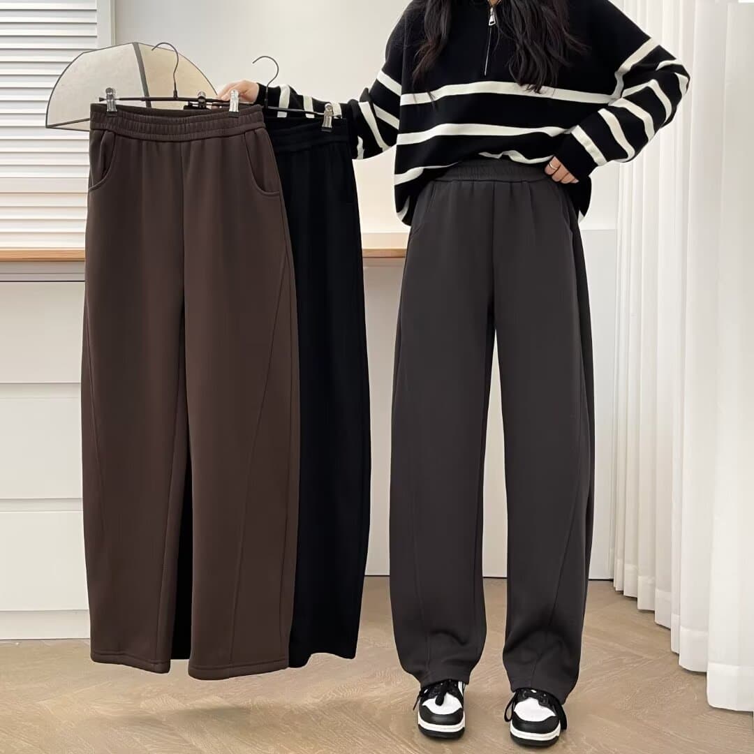 [Special] Autumn/Winter 200 Jin Curvy Girls Meat-Concealing Slimming Thin Fleece Banana Pants, Plus Size Women's Warm Casual Long Pants 5564