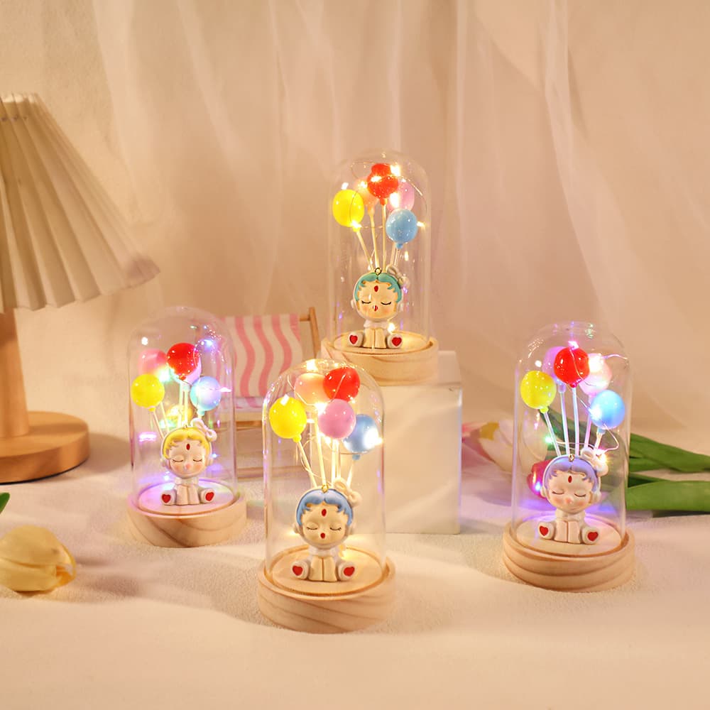 Qixi Romantic Surprise Night Light Decoration Valentine's Day Practical Gift Creative DIY Glowing Balloon Glass Dome