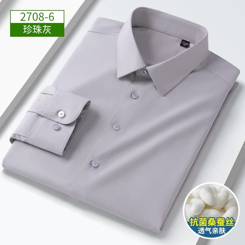 Promotional New Satin Mulberry Silk Shirt Men's Long-Sleeved Cool-Feel No-Iron Business Casual Men's Short-Sleeved Shirt for Men