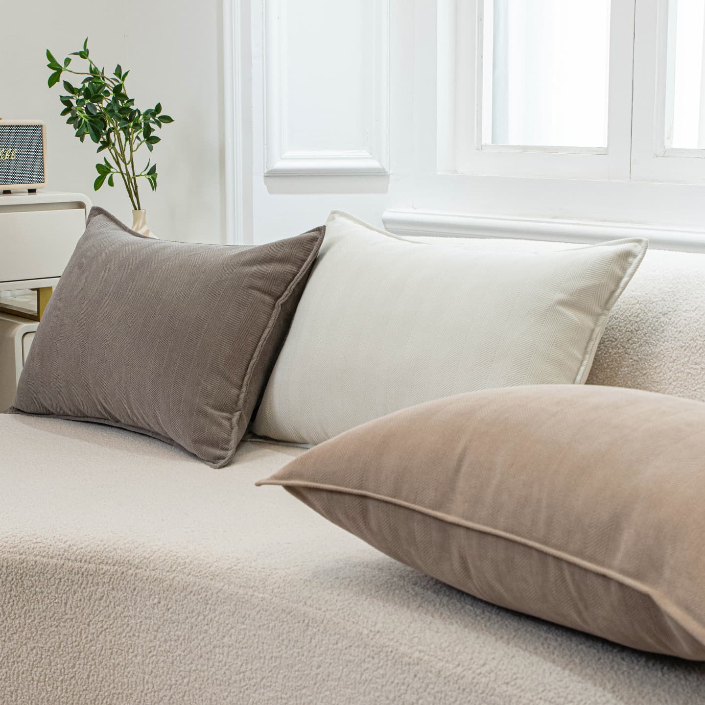 Simple Solid Chenille Throw Pillow Cushion for Sofa Living Room Lumbar Support 60cm Large Size Rectangular Back Cushion