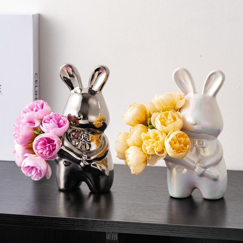 Creative art hand-held rabbit vase vase decoration living room flower arrangement desktop decoration housewarming gift