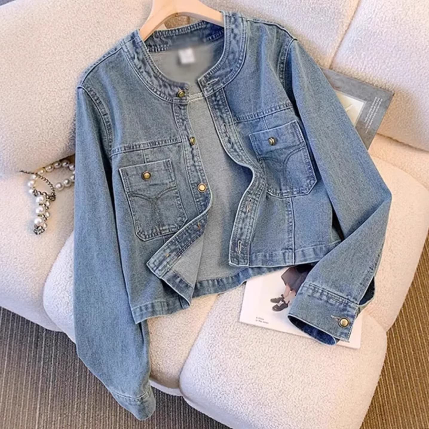 Short Denim Jacket for Women Spring 2026 Loose Fit Slimming Petite Casual Lightweight Jacket A10490
