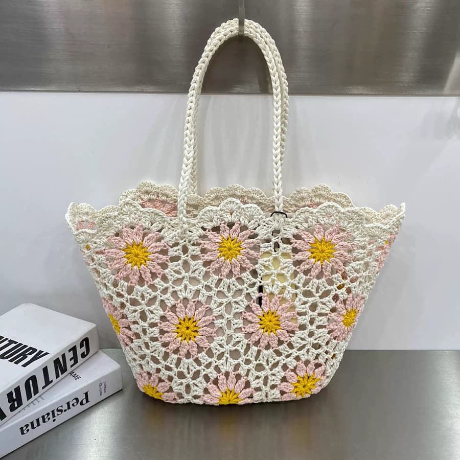 Star's same wax rope handmade shoulder crochet bag, women's woven bag, handbag, cotton bag, knitted bag, beach bag