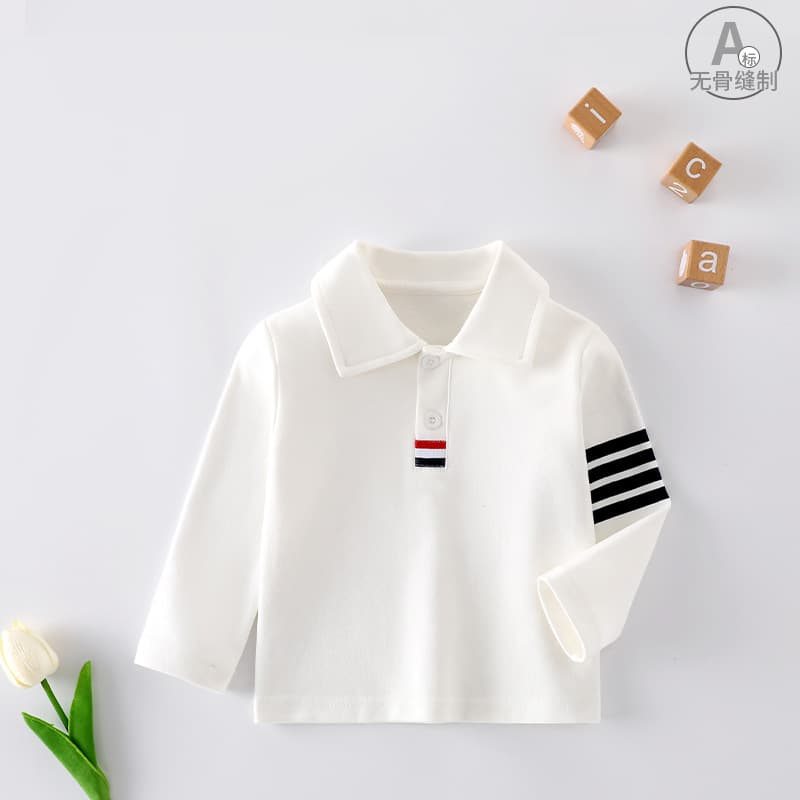 Children's Polo Shirt 2024 Spring/Autumn White Base Layer Boy's Solid Color Collared T-Shirt Long Sleeve Baby Pullover