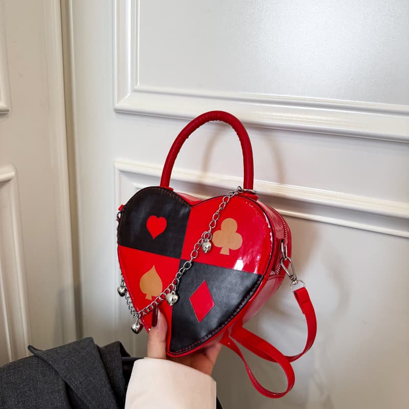 2025 New Love Bag Women Creative Poker Print Heart-Shaped Bag Chain Love Handbag Fashionable Crossbody Bag