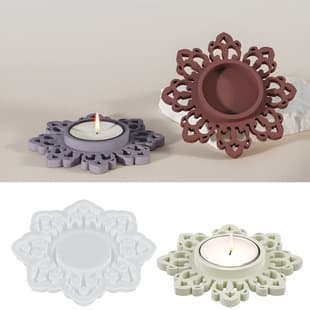 DIY Patterned Round Plate Candle Holder Epoxy Mold Sunflower Candle Holder Ornament Gypsum Silicone Mold