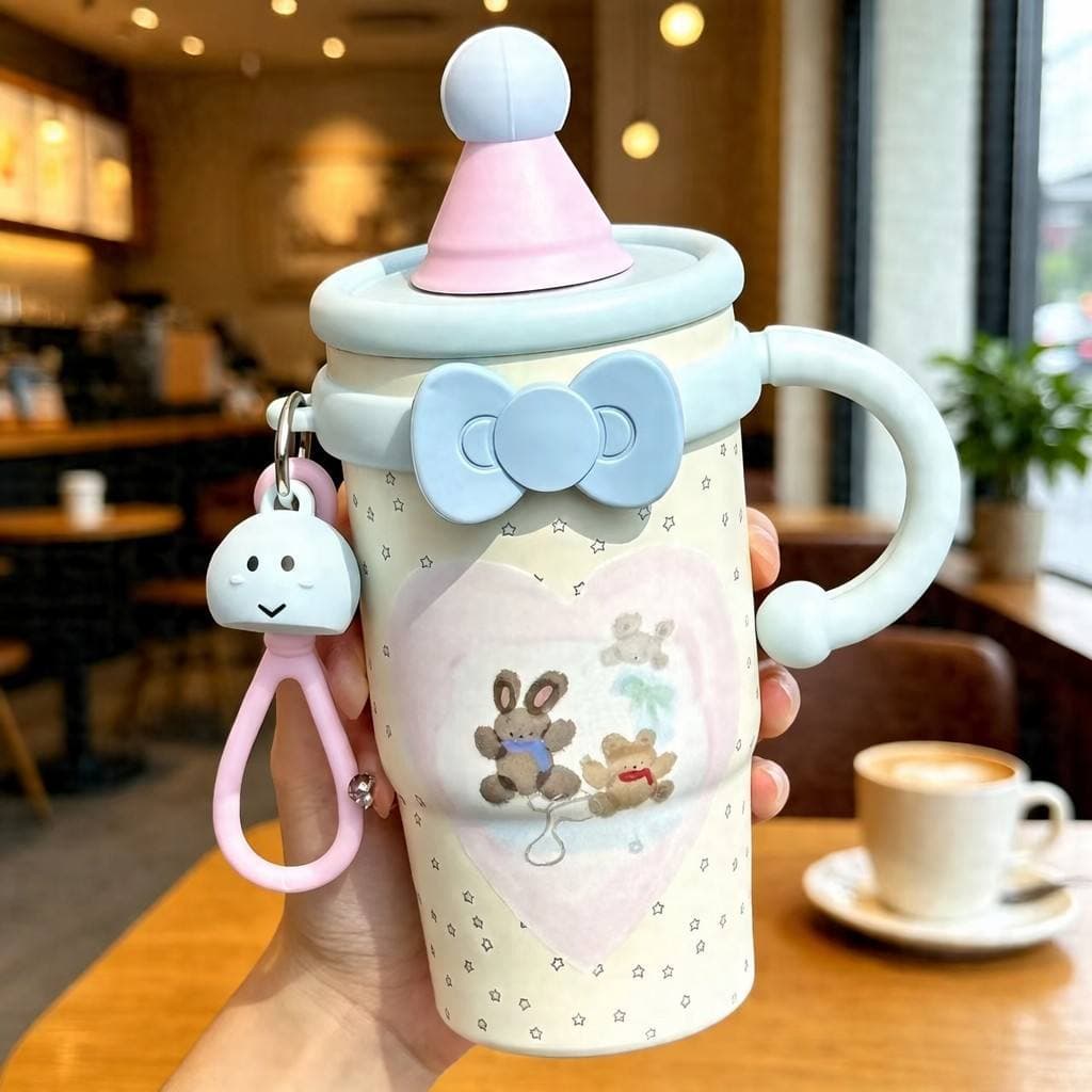 ins cute Miffy rabbit thermos cup for girls with good looks, water cup with straw, coffee cup, office ice cup