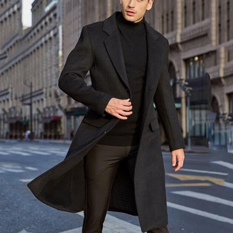 Cross-Border 2023 New Foreign Trade British Men's Long Trench Coat Wool Overcoat Wish Men's Tweed Coat