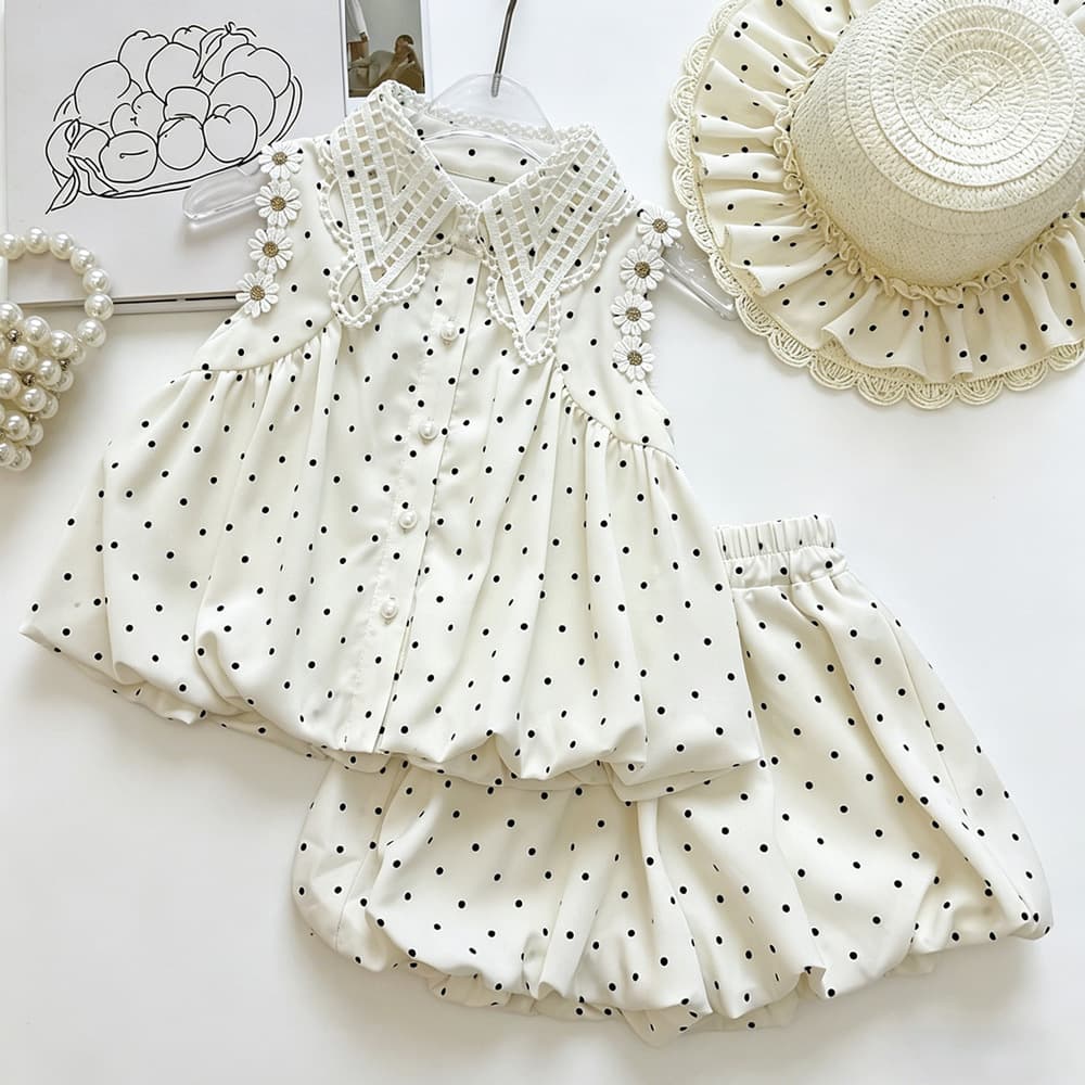 Girls lace collar sleeveless top polka dot suit summer 2026 new polka dot bud shorts two-piece set trendy