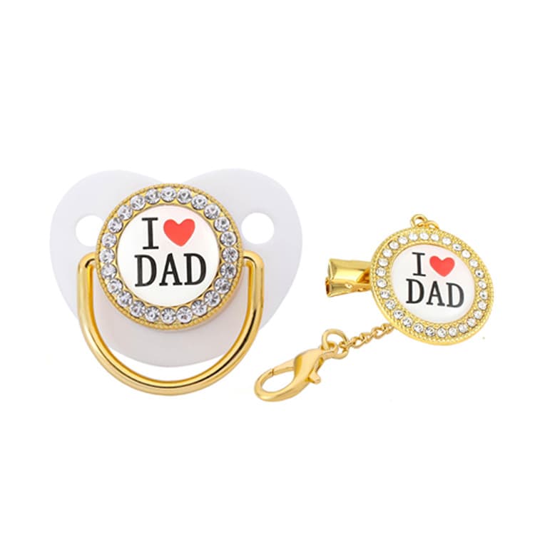 Baby Soothing Pacifier Love Dad Series Silicone Material Suitable for 0-3 Years Old Children Medium Flow Mouth Shape Round Hole