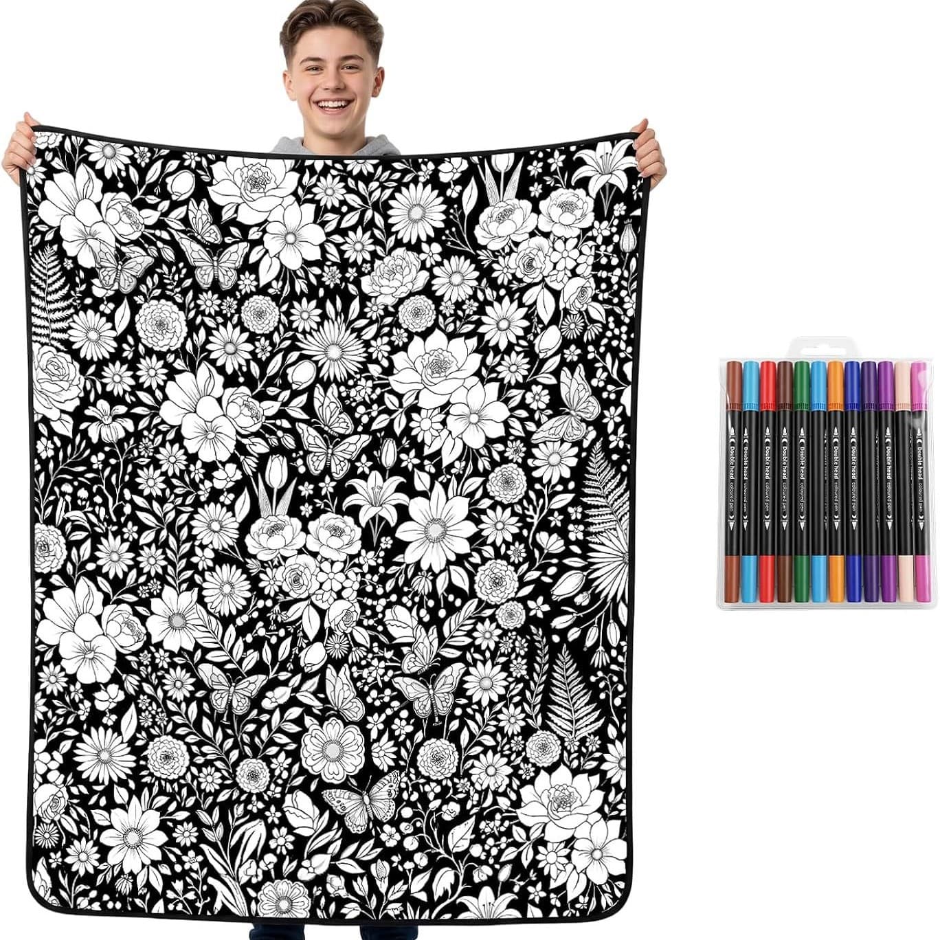 Cross-border hot item DIY Coloring Blanket Flower Theme Graffiti Blanket Adult Coloring Blanket Color Blanket