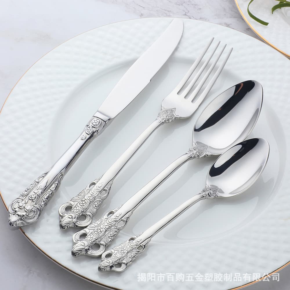 304 Stainless Steel Knife Fork Spoon Embossed Vintage Western Cutlery Set European Style Hotel Steak Knife Fork Spoon