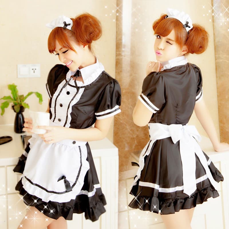 Maid Cosplay Costume for Restaurant Waitress Anime Performance Black and White Maid Dress Drop Shipping