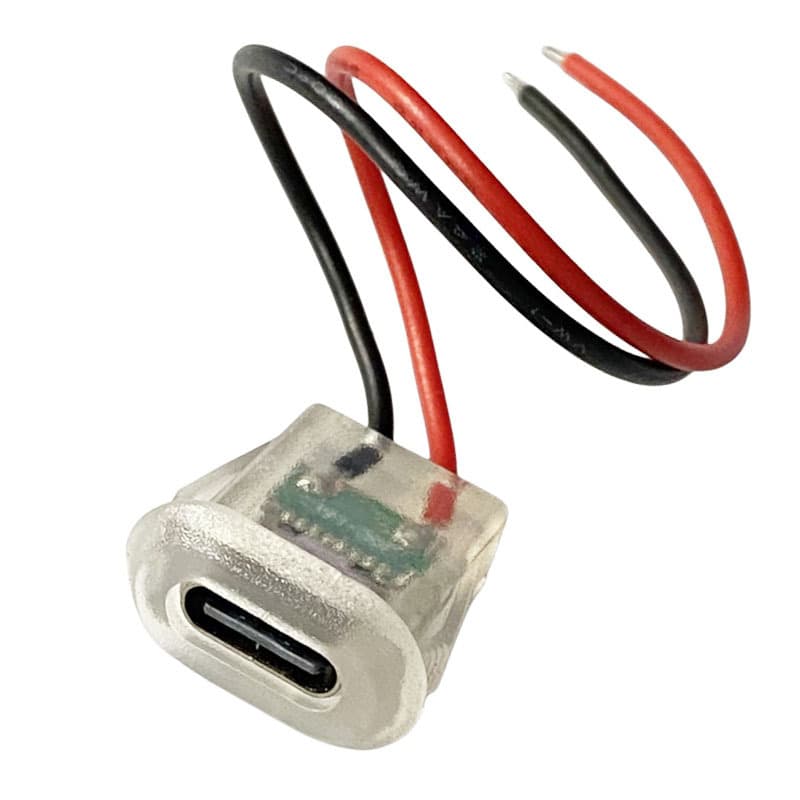 TYPE-C Female Socket 2P Snap-Lock Injection Molded, USB-C Female Head, Solderable Waterproof Transparent with Light, Desk Lamp Charging Port