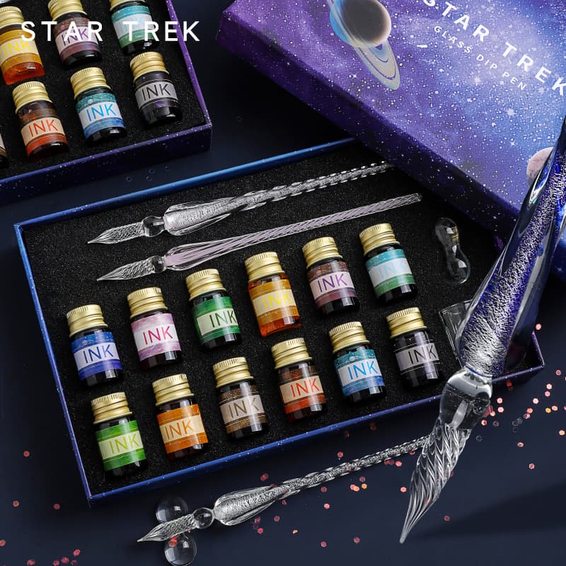 Dragon Star Glass Pen Set Crystal Ink Dip Student Signature Writing 16 Piece Set Personalized Gifts Business Promotions