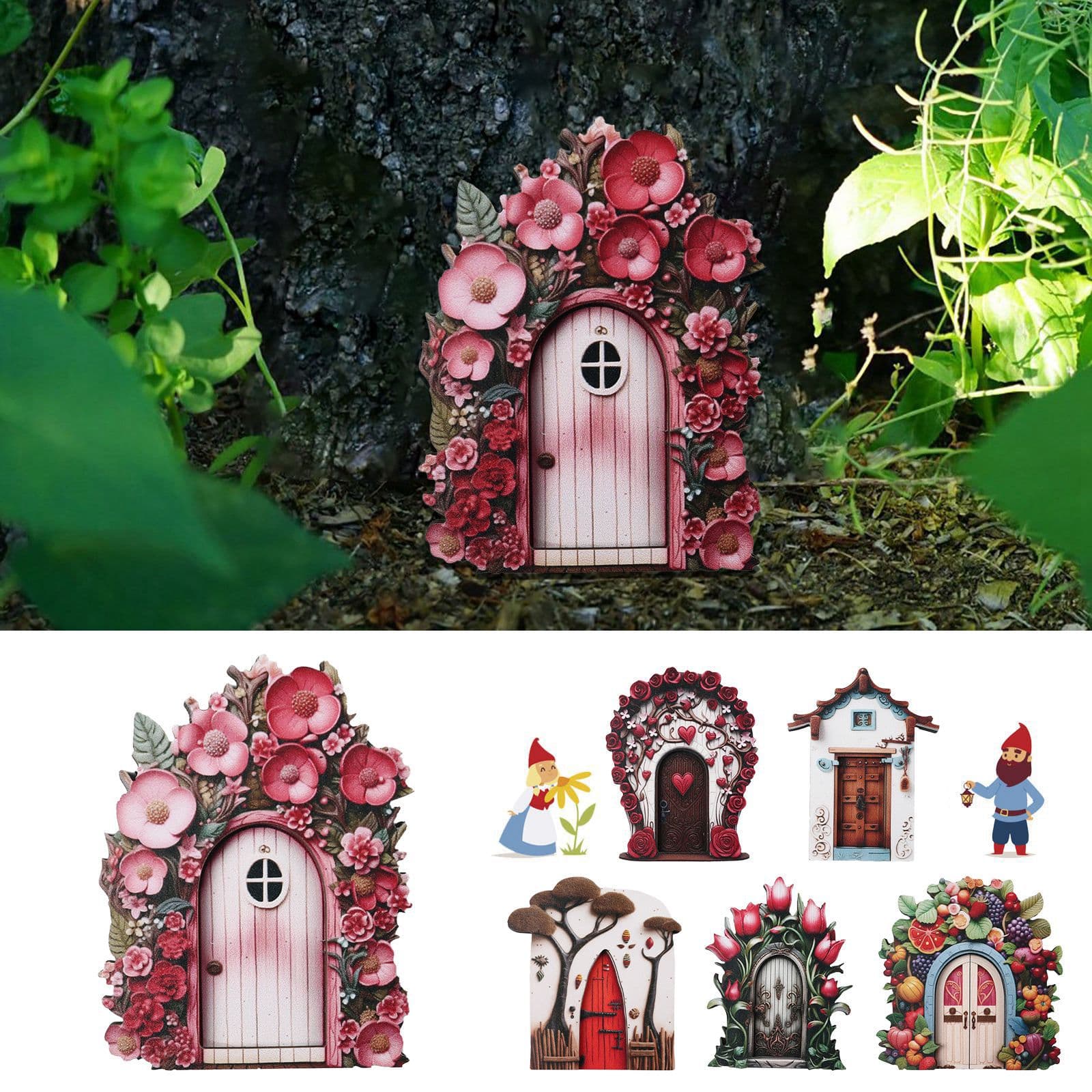 Garden courtyard wooden fairy door tree decoration home creative wooden design fairy door crafts ornaments
