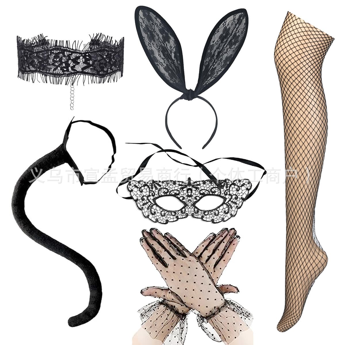 Halloween Party Masquerade Cat Girl Headdress Black Lace Veil Internet Celebrity Cute Cat Rabbit Ears Headband