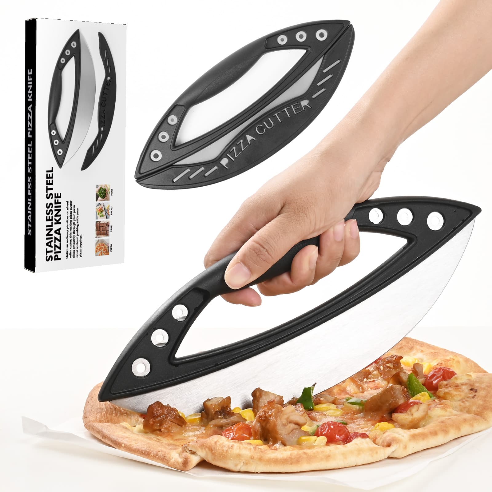 Stainless Steel Pizza Cutter Semi-Circular Herb Cutter Large Multi-Function Slicer Baking Tool