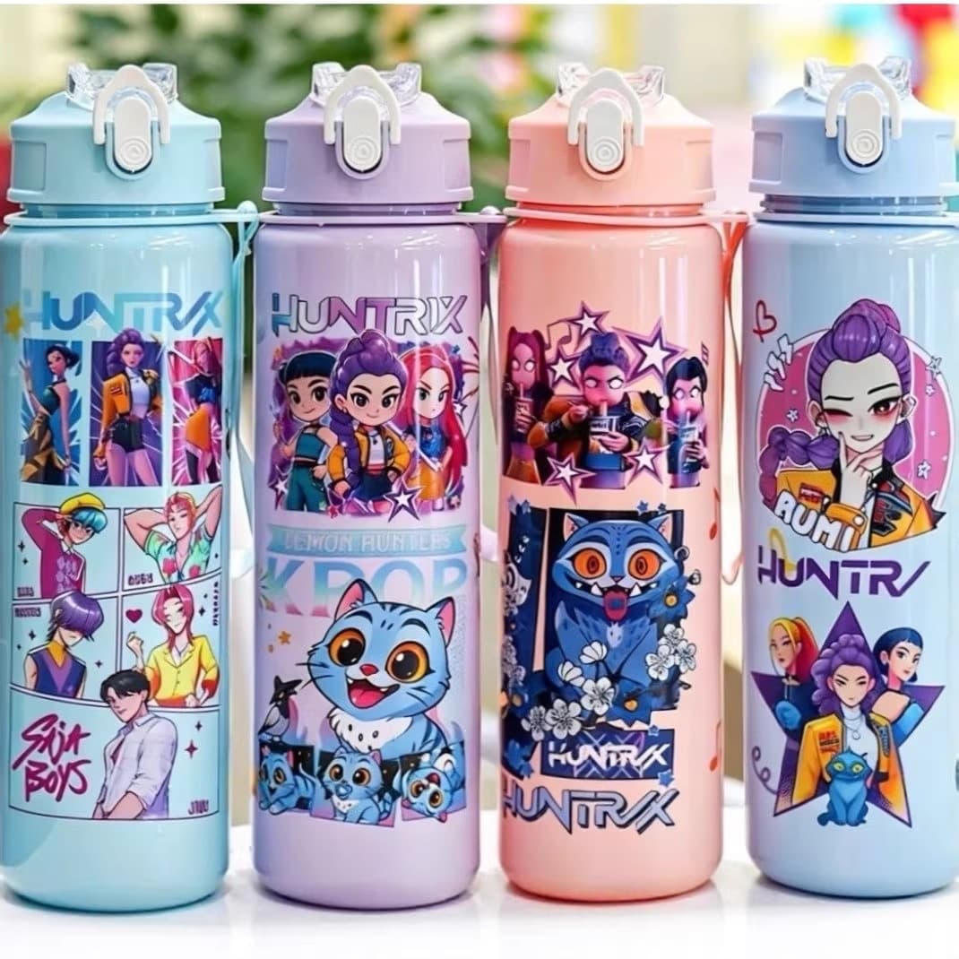 Cross-border popular high-looking witch hunter group portable children's outdoor male and female cartoon straw space plastic water cup
