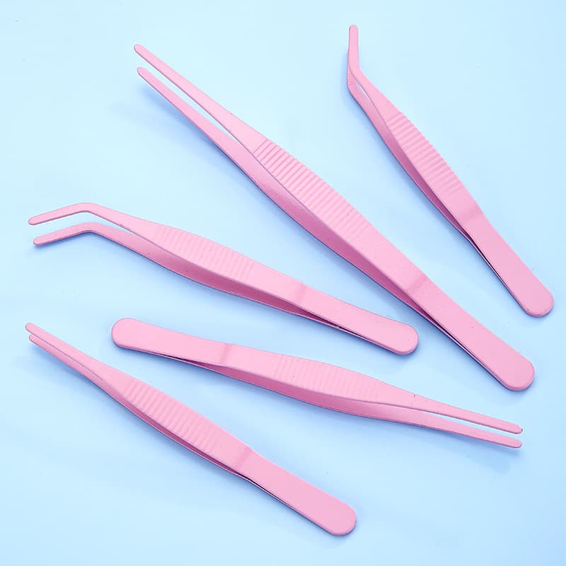 Thickened Stainless Steel Tweezers Straight Curved Round Tip with Teeth, Hardened Extended Aquarium Plant Clamp Dressing Large Tweezers
