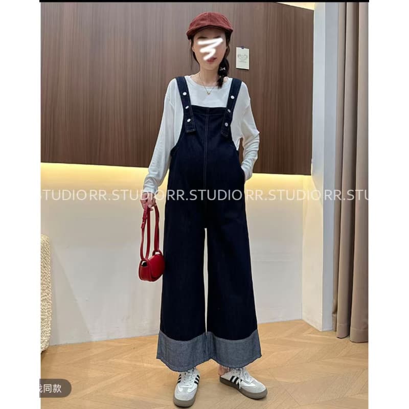 2025 Maternity Denim Overalls Fashionable Loose Age-Reducing Wide-Leg Maternity Overalls
