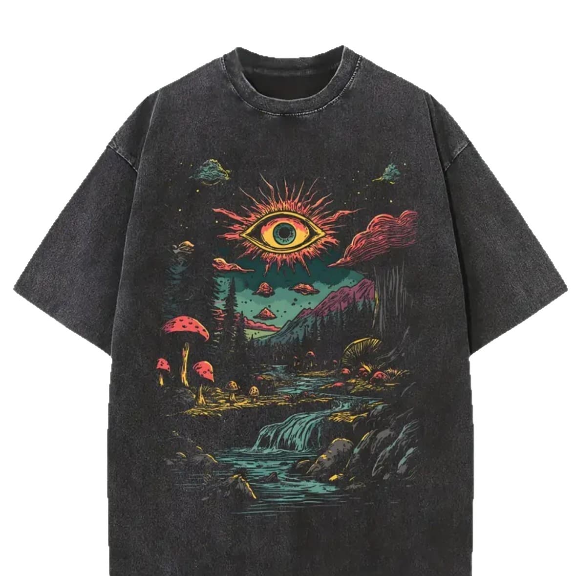 Anime Pain Printed T Shirt Men Retro Washed 100% Cotton Tops