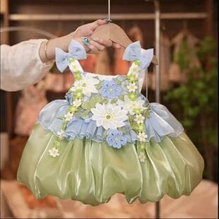 Green Forest Puffy Princess Dress Dopamine First Birthday Gown for Toddlers and Kids Performance Costume Stylish Children's Clothing