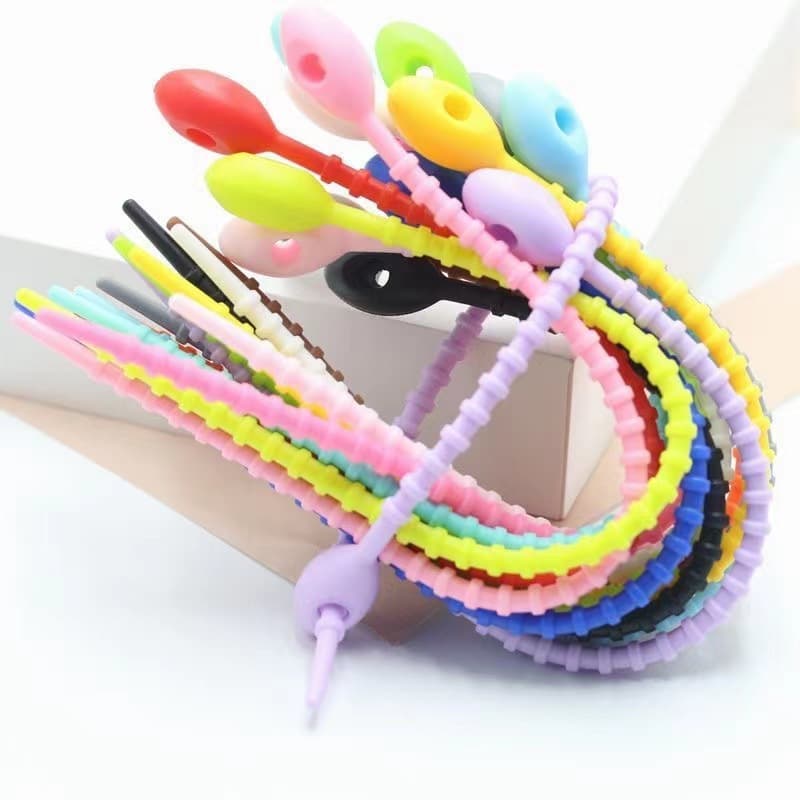 Colorful silicone cable ties, tadpole ties for DIY keychains, accessories, bags, blind box pendants, data cable bundling straps.