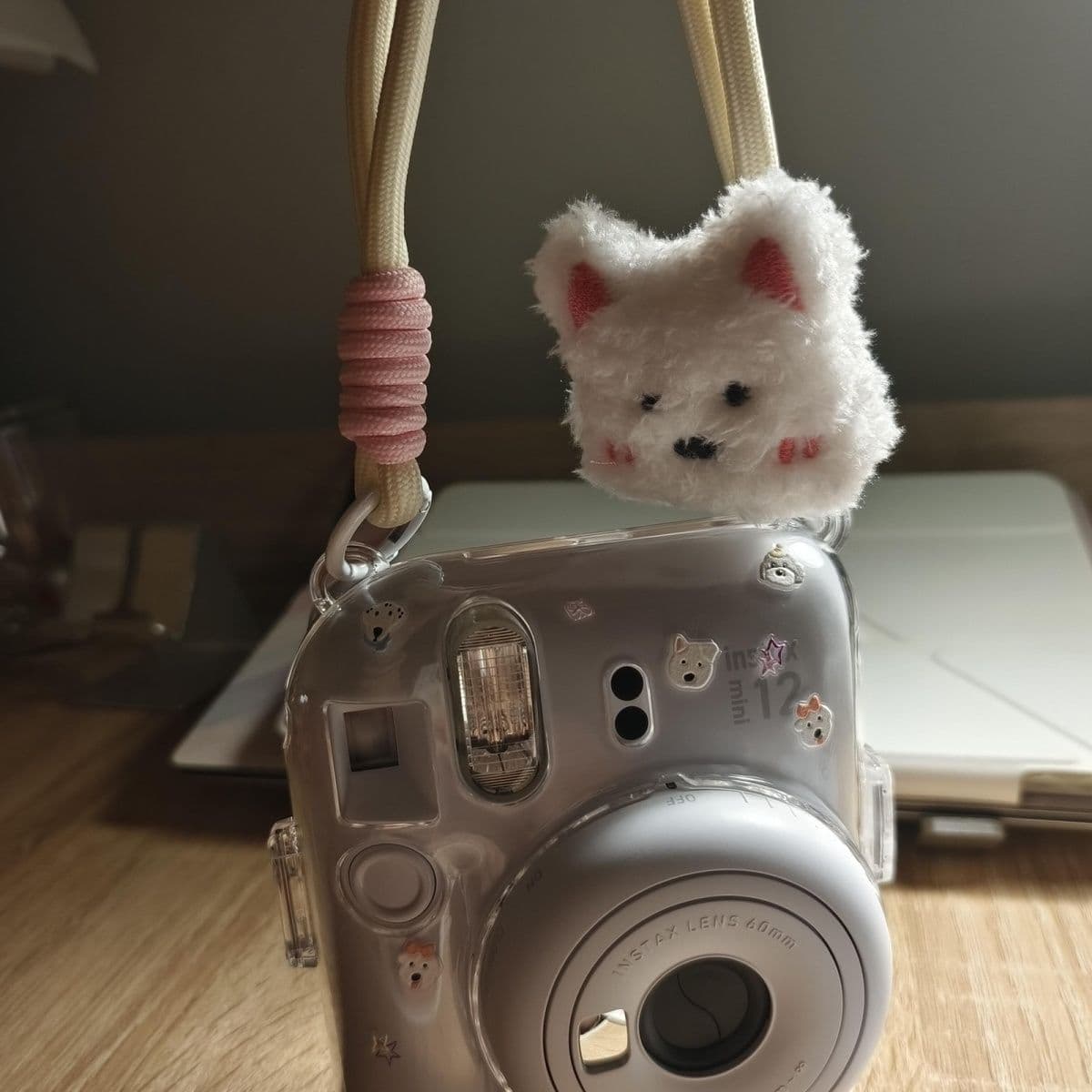 Autumn Winter Plush West Highland Dog Phone Case Lanyard Handheld Instant Camera Chain Short Durable Trendy Women's Style