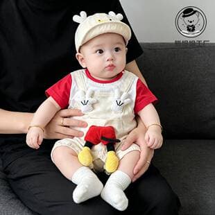 Baby Summer Short Sleeve Bodysuit Outing Outfit Boy Full Moon 100 Days Birthday Clothes 1 Year Old Outing Wear