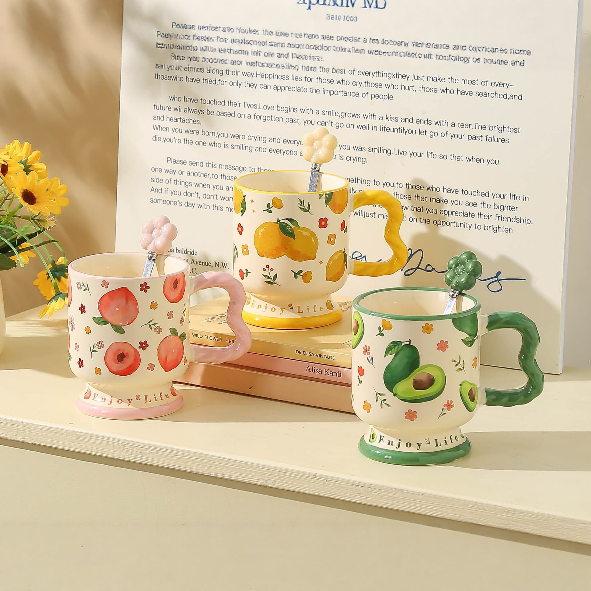 High-Aesthetic Ceramic Mug Ins-Style Fruit Pattern Couple Water Cup Breakfast Cup Gift Box Set for Her
