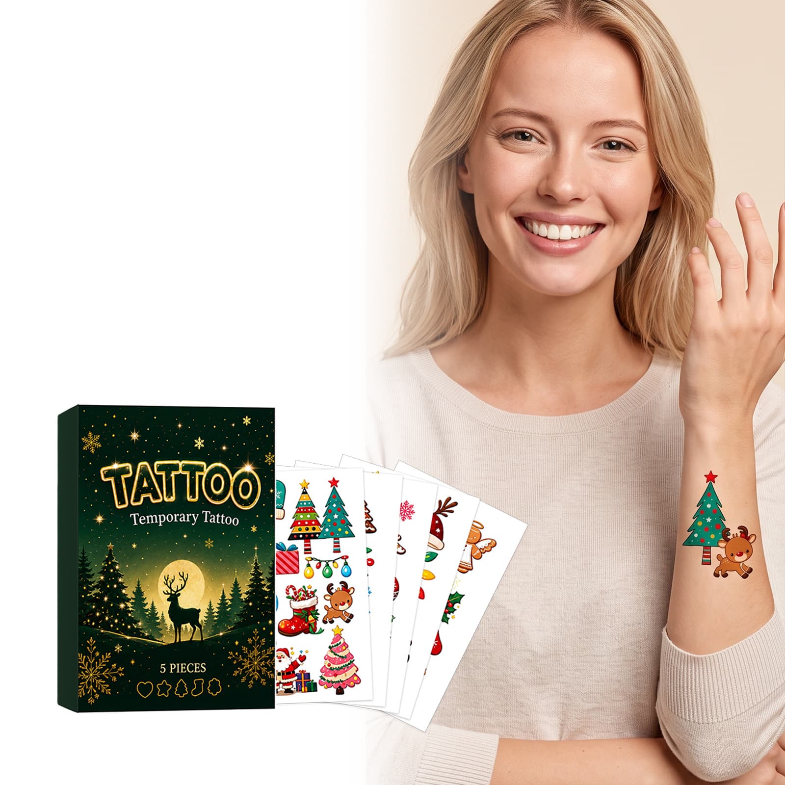 Temporary Tattoo Stickers, Festive Atmosphere Personalized Makeup, Cute and Sweet Christmas Series, Suitable for Face and Body