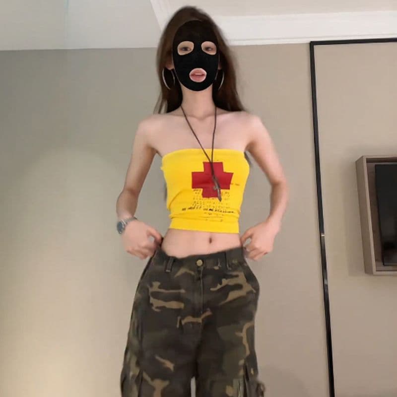 Women's American-style strapless tube top, summer pure desire style sexy innerwear or outerwear vest, slim fit crop top