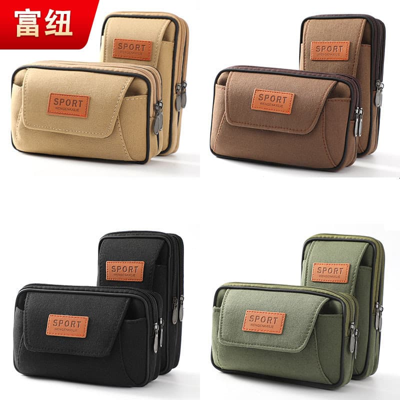 Wholesale canvas waist bag, belt-worn phone case, mini waist-hanging multifunctional work bag for men