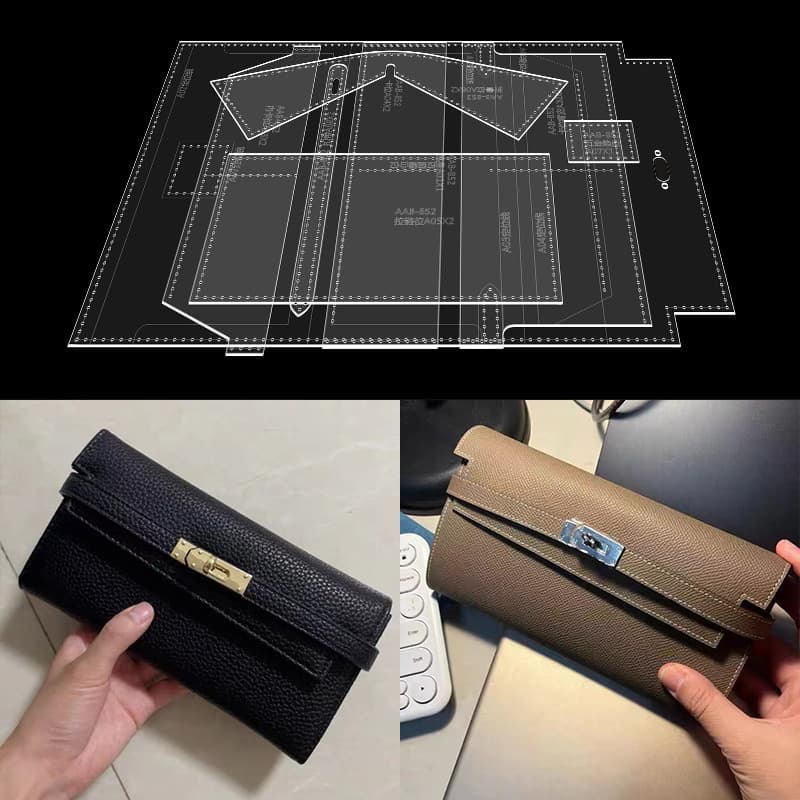 Handmade Leather DIY No-Cut Drawing Kelly Clutch Women's Long Wallet Card Holder Mold Paper Template