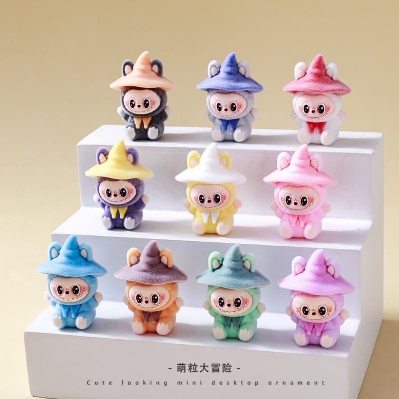 Hot item cute trendy play macaron color flocked labubu ornament PVC accessory parts mini doll small ornament